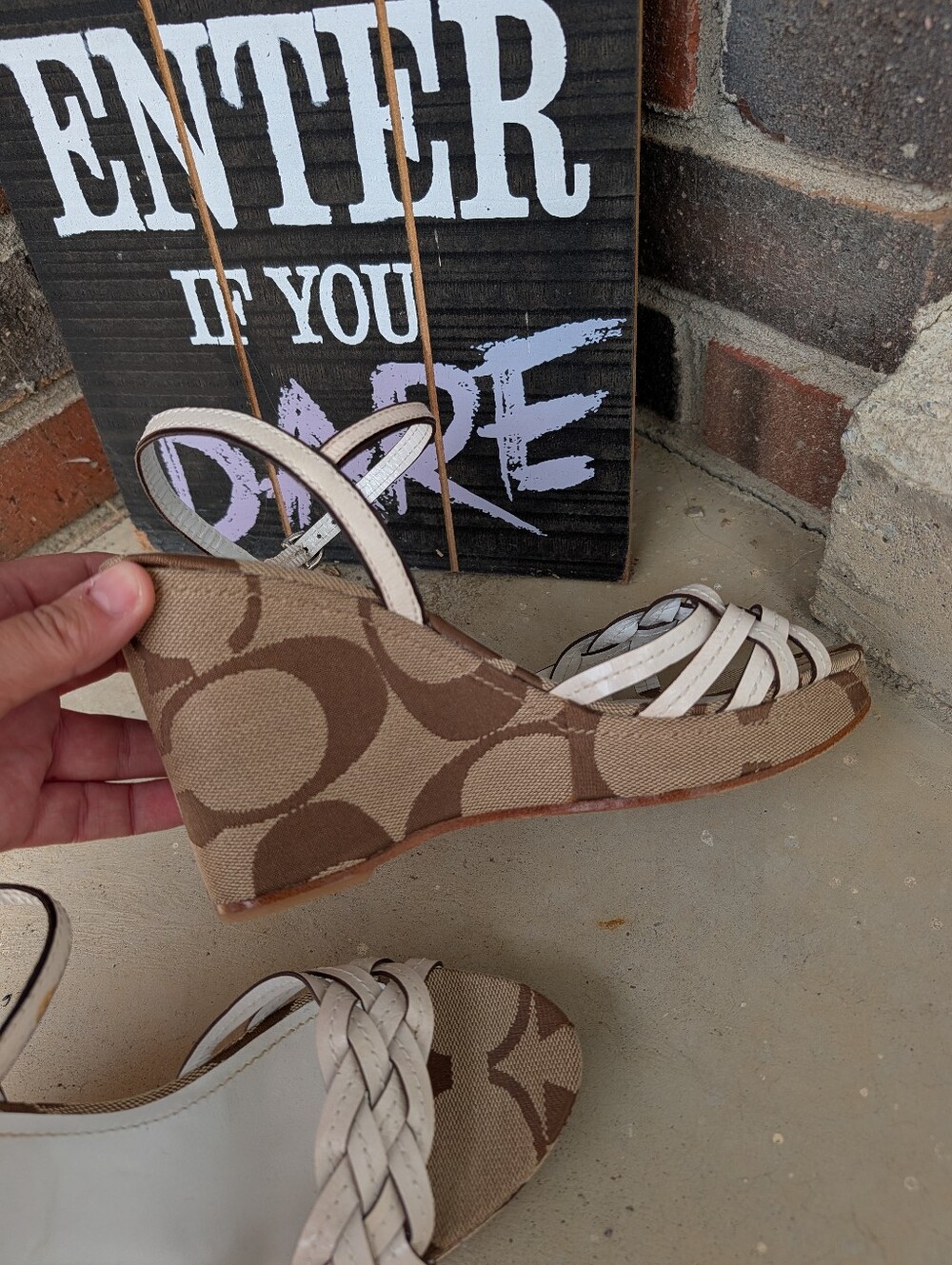 🍁 Vintage Y2K Coach Rose Genuine Leather Signature Canvas Braided Wedge Sandals - Picture 12 of 15
